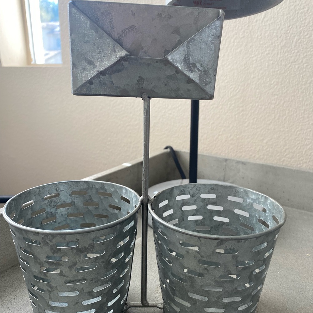 Pier 1 Galvanized Flatware caddy holder with name holder NEW